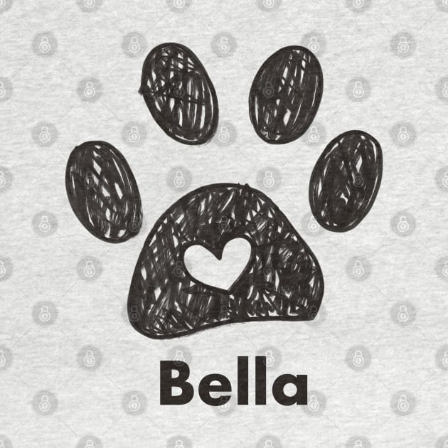 Bella name made of hand drawn paw prints by GULSENGUNEL